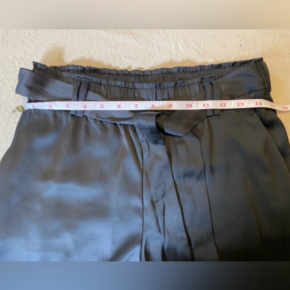 Joie Black Satin Tie-Waist Paperbag Waist Cropped Side Slit Wide Leg Size Small - Picture 6 of 10
